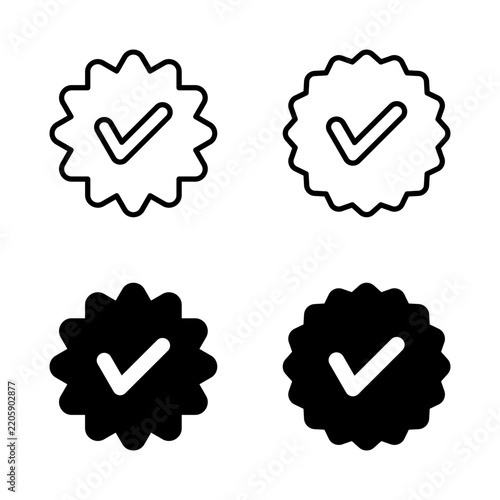 Verified Badge Icon Set in Line and Solid Glyph Style for Account Verification and User Identity