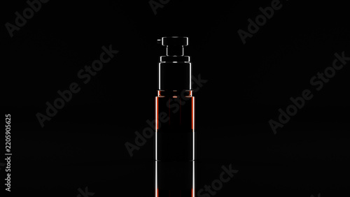 Blank amber airless pump bottle on black reflective surface