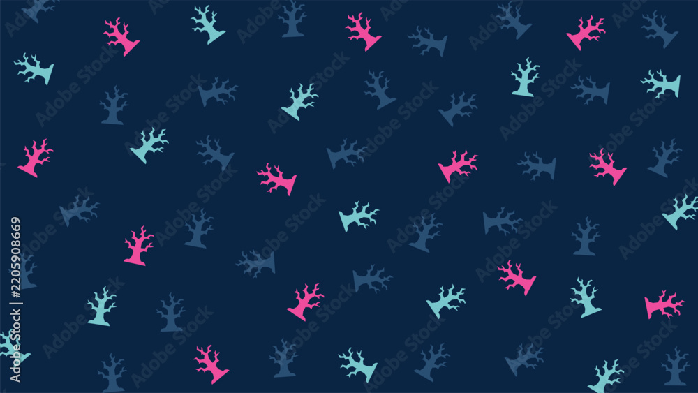Fototapeta premium Neon colors dead tree pattern on blue background