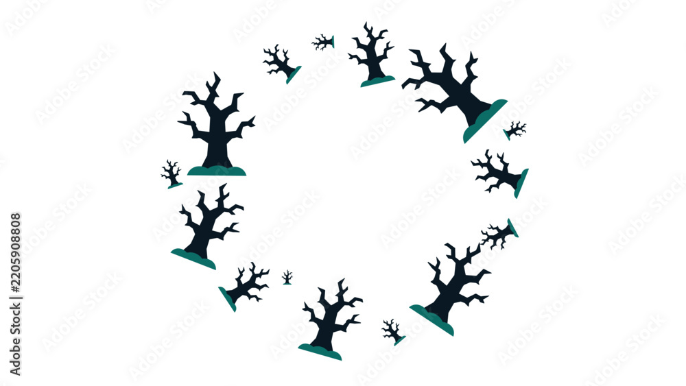 Fototapeta premium Wreath frame with dead tree symbols isolated template
