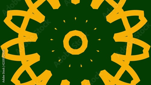 Hypnotic Green and Gold Mandala Kaleidoscope Pattern Expanding and Contracting.