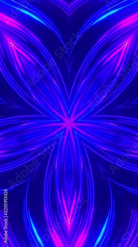 Vibrant Neon Light Kaleidoscope Abstract Background Loop.