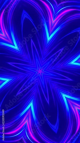Vibrant Neon Floral Kaleidoscope Abstract Background Loop.