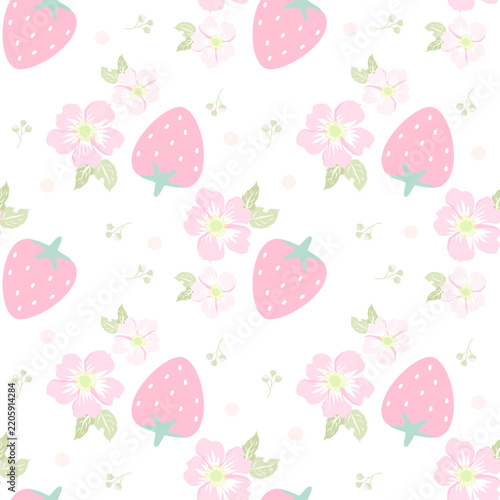 seamless pattern with strawberry and flowers