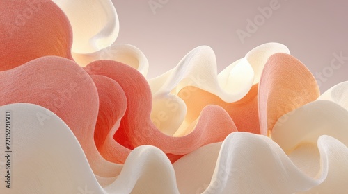 Abstract 3D organic flowing shapes in soft peach and cream colors