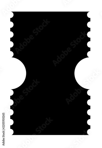 Ticket template for cricut machine black ticket stub silhouette with perforated edges circular punch holes and semicircular cutouts for admission graphics and coupon layouts