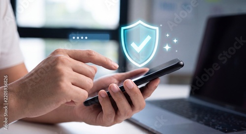 Cybersecurity and data protection icon set featuring glowing digital shield interface for privacy, safety, authentication, and secure access.
