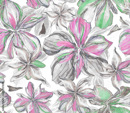 Seamless floral pattern, hand painted  flowers on white  background.