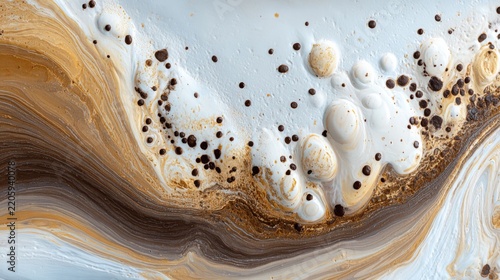 Swirling abstract patterns of cream, brown, and gold create a stunning visual representation of fluid art and natural harmony