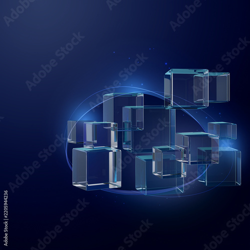 Abstract cloud computing infrastructure with connected glass cubes