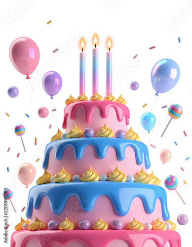 3D Rendered Sweet Birthday Cake Graphic for Celebration Card and Digital Template