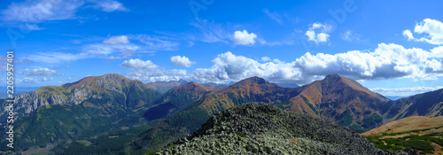 Mountain panorama. View of the peaks in the Western Tatras. Tatry Zachodnie.