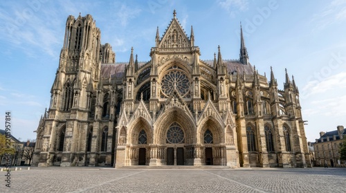 Reims Cathedral Notre Dame de Reims Gothic Architecture Facade Exterior.