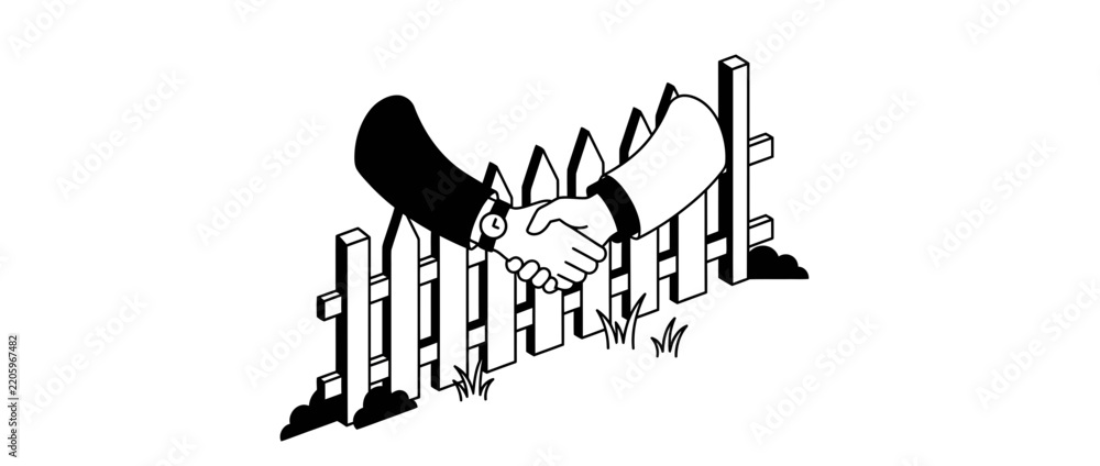 Obraz premium Minimalist Handshake Over a Fence Symbolizing Agreement and Cooperation