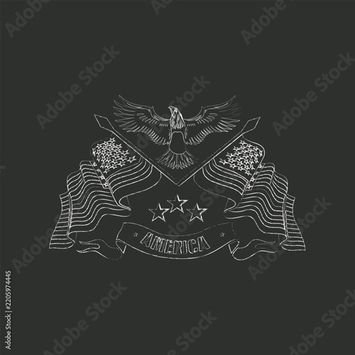 white line grunge eagle and american flag design