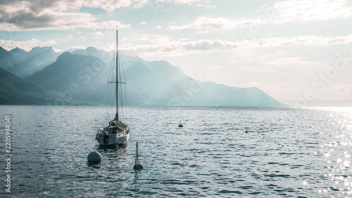 Scenic View of Lake Geneva and the Swiss Alps at Sunset