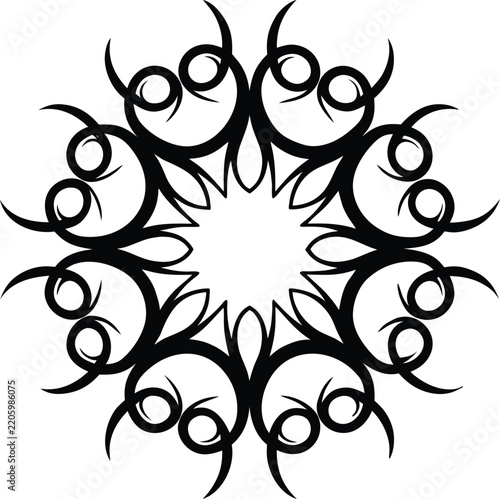 Black and white stylized mandala of faces pattern