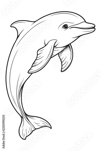 Cute Dolphin Line Art Illustration – Hand Drawn Marine Animal Outline Vector