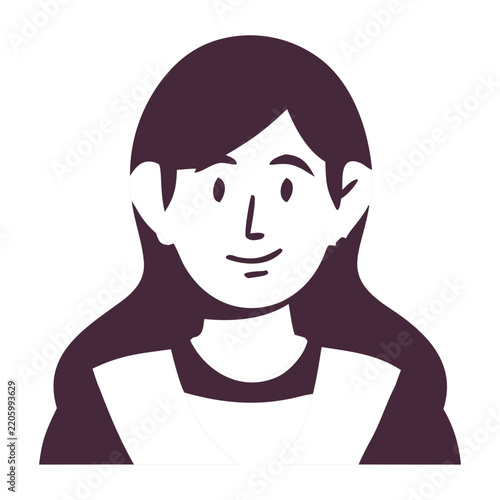 Smiling young woman avatar with straight hair and bangs vector illustration isolated on white background