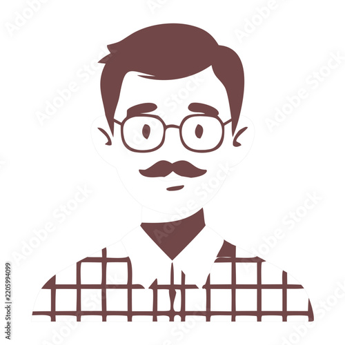 Hipster man portrait vector illustration with round glasses and beard