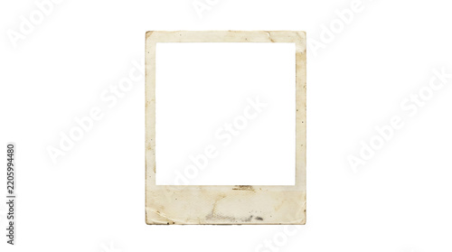 Vintage distressed rectangular photo frame with aged yellow stains and worn edges on transparent background