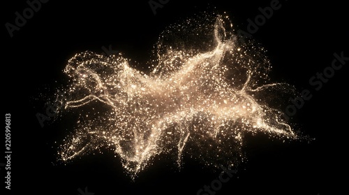 New Year gold glitter explosion on black background with copy space