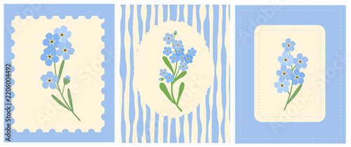 Pastel Blue Floral Botanical Decorative Background Collection, forgot me not postcard.