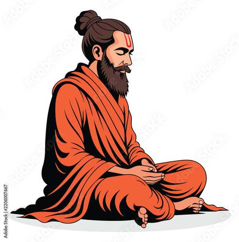 Hindu sadhu meditating.