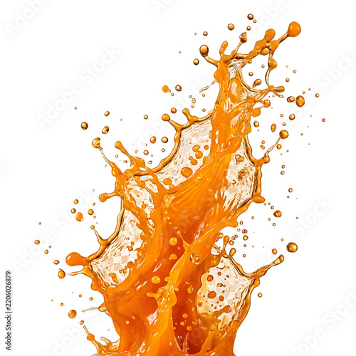 A vibrant orange juice splash graphic element with space for design use.