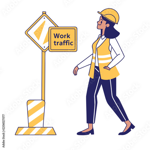 Woman at work traffic signal, managing busy road operations with focus and efficiency, symbolizing urban mobility, transportation, safety, and professional responsibility.
