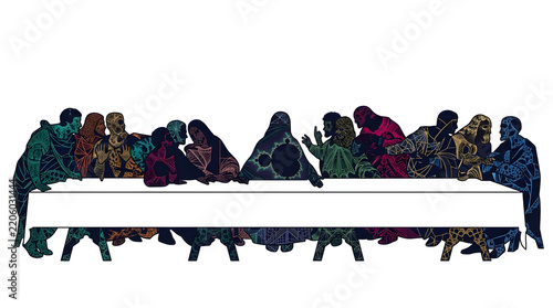 Colorful Silhouettes of People Sitting Around a Table