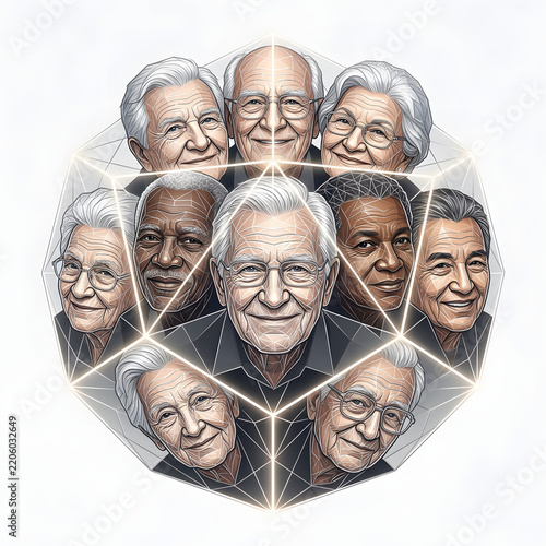 Elderly Faces Geometric Sphere Portrait