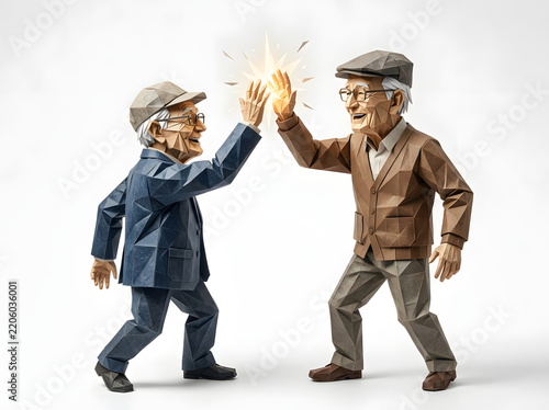 Two Elderly Men High Five Action Scene