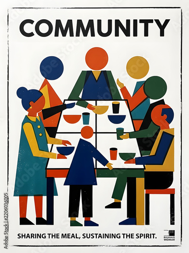 Colorful Community Gathering Sharing Meal Around Table