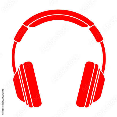 Neon Red headphones logo, podcast, gaming, music headset isolated white background