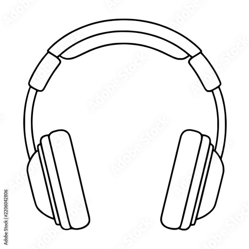 Black and white isolated DJ headphones icon logo, transparent background coloring book