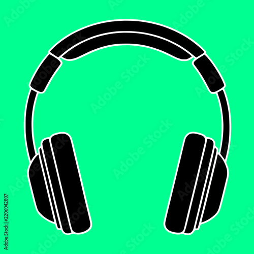 Black headphones music headset isolated green emerald background