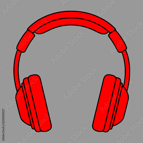 Red DJ headphones icon logo, podcast, gaming, music headset gray isolated background