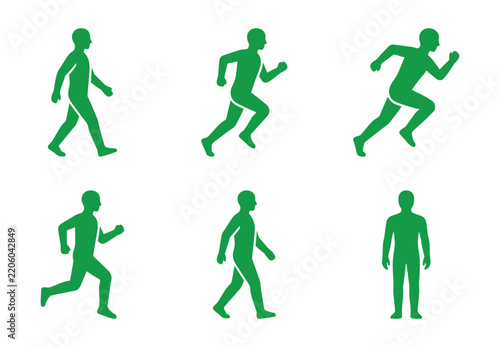 Active Human Figure Running And Walking Motion Icon Collection
