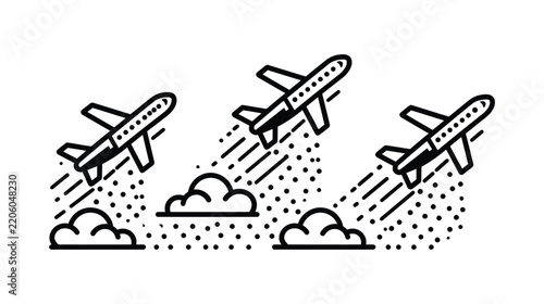 Airplane vector illustration set featuring flight path