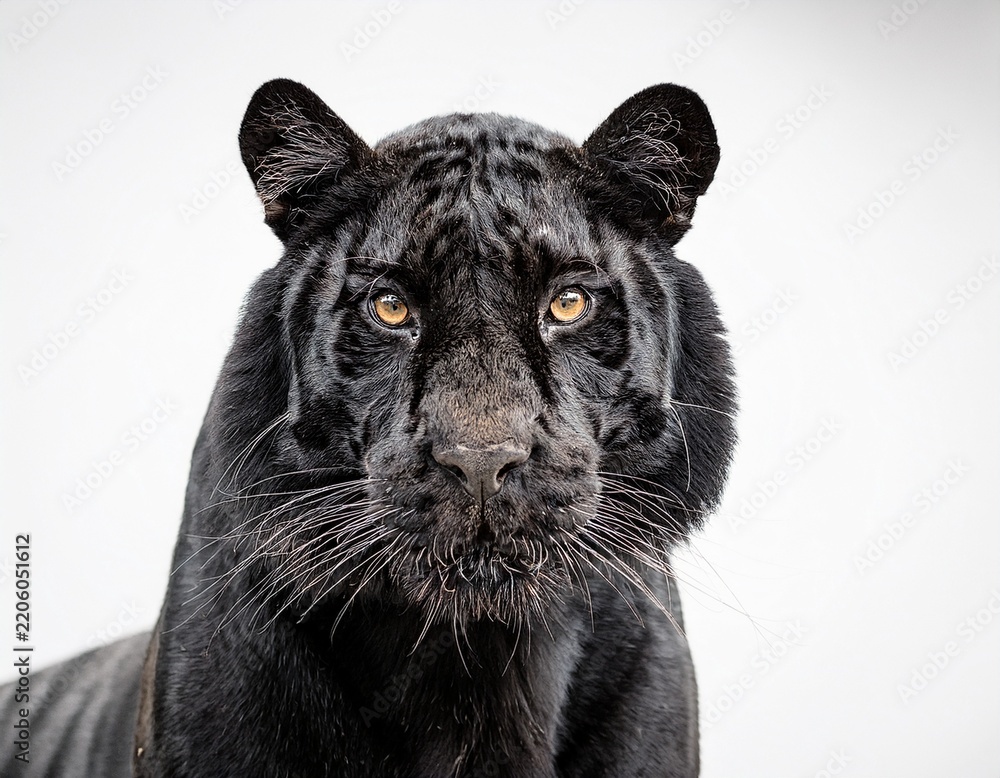 Obraz premium solitary sleek black tiger poised elegantly on a clean white background