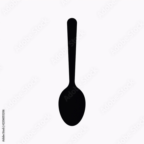 Black spoon silhouette icon isolated on white background for food and kitchen design