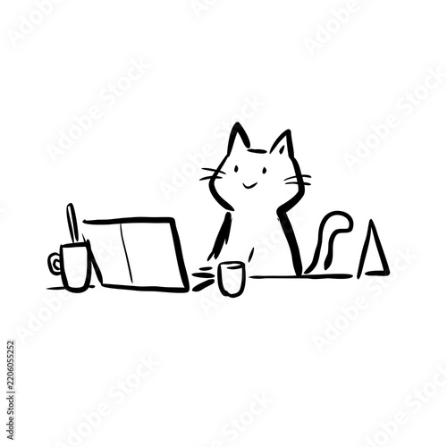 Cute cat working on laptop vector illustration isolated on transparent background