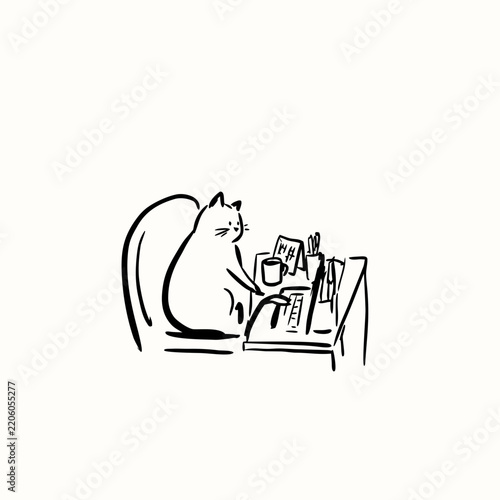 Cute cat working on laptop vector illustration isolated on transparent background