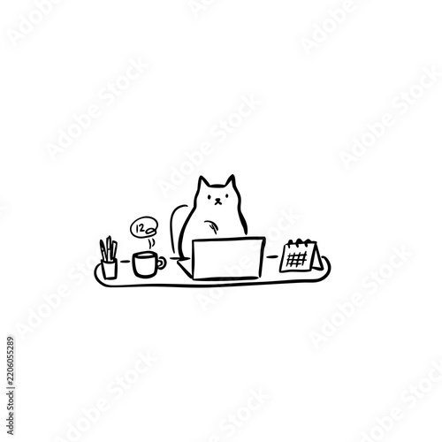 Cute cat working on laptop isolated on transparent background vector illustration