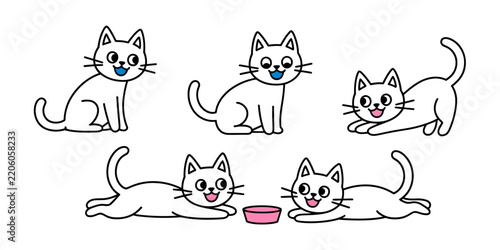 Playful Kitty Illustrations Collection with Bowl and Fun Poses
