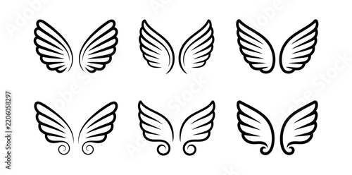 Stylized Wing Vector Collection with Symmetrical Feather Shapes for Logo Tattoo and Creative Artwork