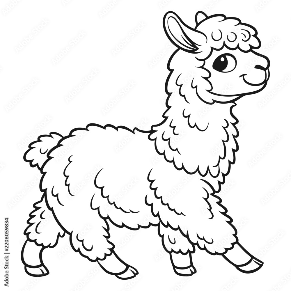 Obraz premium Cute cartoon llama line art illustration isolated on white background