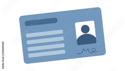 Blue Personal Identity Card ID Badge Flat Illustration with Photo Frame and Text Lines