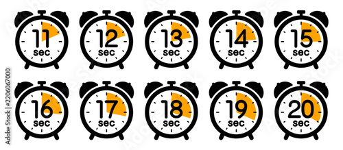 時間を示す時計のアイコン（alarm clock icon 11sec/12sec/13sec/14sec/15sec/16sec/17sec/18sec/19sec/20sec）
